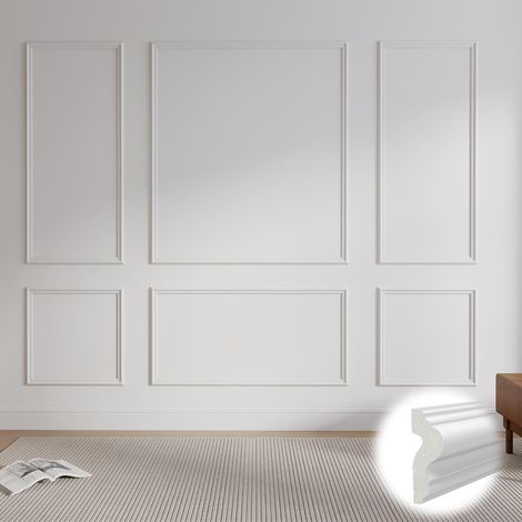 Lot de 6 Moulures Murales Prédécoupées, Kit de Lambris Mural - Prêt à Installer avec Colle, 3 Panneaux + 3 Inférieurs, Cadres Décoratifs Peignables pour Salon et Chambre (1/5)