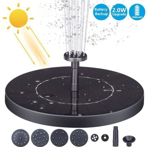 Fontaine Solaire Pompe - ZGEER - 2W - Noir - Oiseau - Extérieur (1/4)
