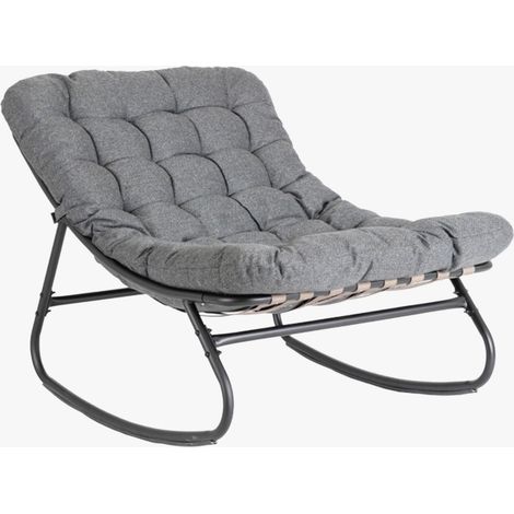 AURORA Fauteuil à bascule en tissu gris pieds en métal noir (1/5)