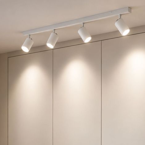 Plafoniera da Parete e Soffitto in Metallo 4 Faretti GU10 con Ghiera Dorata Intercambiabile Bianca (1/5)