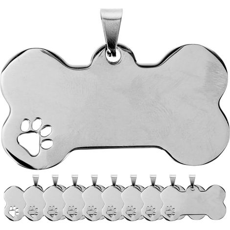 Pack of 10 Stainless Steel Dog Tags Blank for Engraving Pet ID Tags Bone Shaped Pendant Personalised Dog Tags for Dogs Cats with Paw Design Charm (1/5)