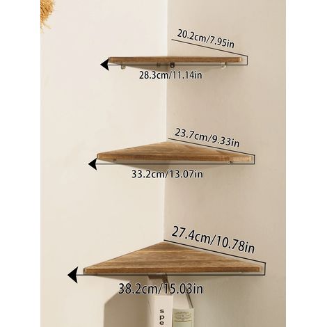 (Étagère murale T-7584) Étagère flottante en bois couleur anthracite, étagère murale triangulaire, présentoir, étagère de rangement d'angle, porte-pot de fleurs, décoration intérieure, cadeaux (1/5)