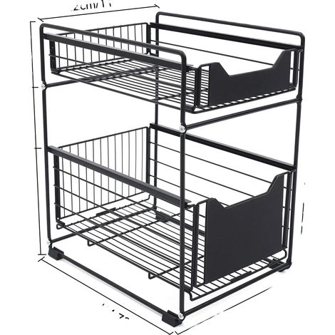 Étagère de rangement, design à 2 niveaux, facile à nettoyer, noir (1/2)