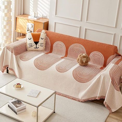 Housse de canapé géométrique verte - Peut être utilisée comme couvre-lit, châle, serviette de plage, etc. - 180340cm, 1 pièce en orange (1/5)