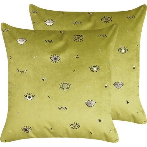 Dekokissen 2er Set AEONIUM Samtstoff 45 x 45 cm Olivgrün Abstraktes Muster