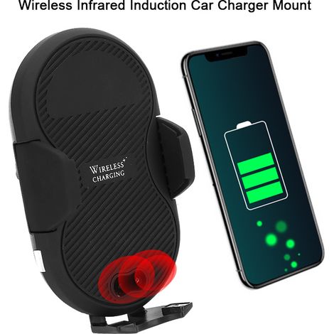 Support de chargeur de voiture sans fil à induction infrarouge, fixation pour grille d'aération et tableau de bord, support de téléphone C8mini Noir (1/5)