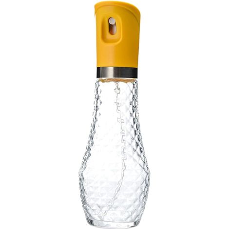 CCYKXA Speiseöl-Sprühflasche aus Glas und Edelstahl, 250 ml, gelbe Olivenöl-Sprühflasche, wiederverwendbarer Spender für Küche, Grill und Heißluftfritteuse, Haushaltsaccessoire