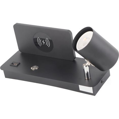 Kabellose, wiederaufladbare LED-Wandleuchte, USB-Anschluss, schwarz, 85–265 V, für Wohn- und Schlafzimmer, linke Seite (1/5)