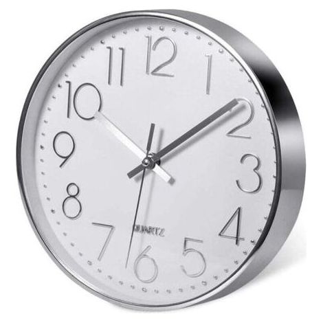 (20cm/12'', Argent)Premium Silver Horloge Murale, Décoration Murale, Horloge Murale Silencieuse Moderne pour Cuisine Bureau à Domicile (1/4)