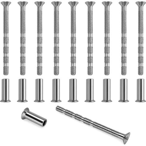 10 vis poignee Porte Douilles de raccordement M4 pour poignée de Porte – Vis à Douille en acier au carbone nickelé – Kit de fixation argent universel pour poignées, meubles, armoires, portes (1/5)