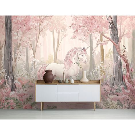 Fototapete Einhorn Wald, für Kinderzimmer, 150 x 105 cm – Komplettset inkl. Kleister & Anleitung (1/5)
