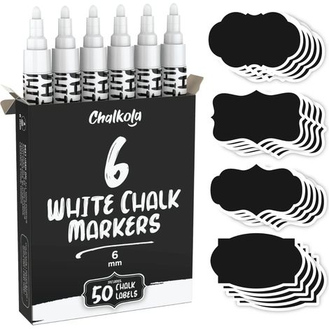 6 Marqueur Craie Blanc 6mm - Chalk Marker Tableau Noir Effaçable (1/5)