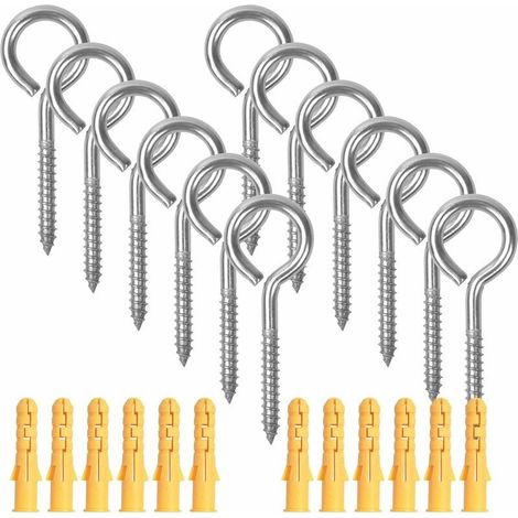 12 Pcs M6×80mm Crochets à Oeil Vis avec Tubes d'expansion, Crochets Piton à Visser en Acier Inoxydable, Boulon à œil Oeillets à vis, Auto Taraudeuse Anneau Vis pour Suspension Intérieure Extérieure St (1/5)