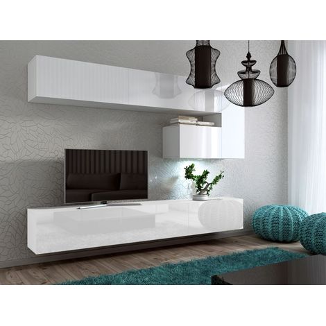 Ensemble meuble TV CONCEPT 15 blanc brillant 249 cm (1/2)