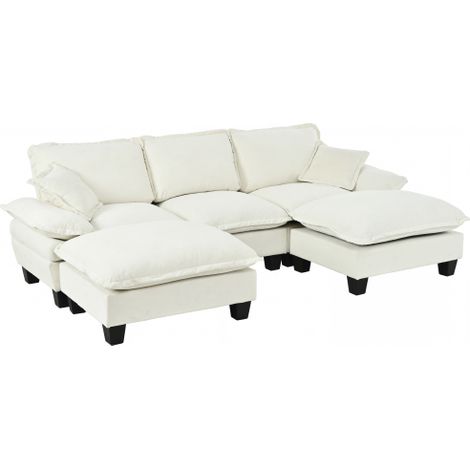 Canapé en U (motif voilier) – Comprend 2 pieds centraux amovibles et 2 coussins décoratifs moelleux  revêtement en chenille confortable  idéal pour les salons et les appartements  Beige.