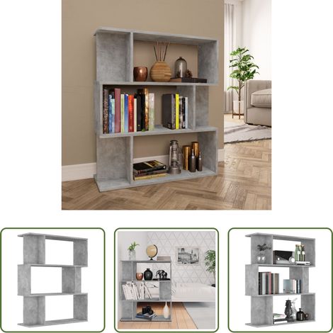 vidaXL Rangement livres - Bibliothèque/Séparateur de pièce Gris béton Bois d’ingénierie (1/5)