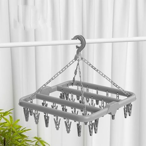 Support Chaussettes Etendoir, Etendoir Chaussette avec 32 Pinces pour sous Vêtements, Chaussettes, Durable Pinces à Linge en Plastique pour Intérieur Et Extérieurc, Gris (1/4)