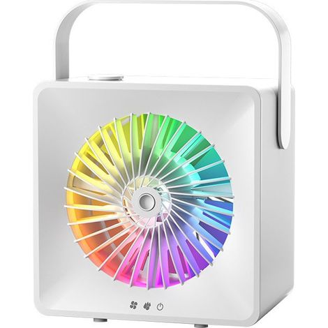 Humidificador y ventilador portátil recargable por USB, silencioso, para el escritorio o el exterior, con luz ambiental (1/4)