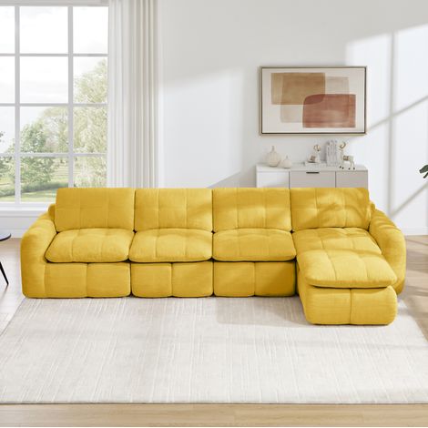 Sofá rinconero modular 4 plazas, chenilla, 334 x 160 x 68 cm, amarillo, sin montaje OKMYHOME (1/5)
