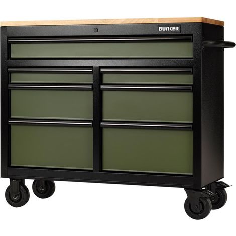 Draper 27209 BUNKER 7 Drawer Workbench Roller Tool Cabinet, 41"", Green