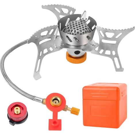 3900W Réchaud de camping avec allumage piézo coupe-vent petit réchaud à gaz de camping pliable brûleur à gaz portable compact et durable avec boîte de transport pour pique-nique en camping (1/5)
