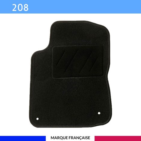 Tapis de sol voiture - Sur mesure pour Peugeot 208 (03/2012-09/2019) - Antidérapant : Clips de fixations et scratch - Tapis de sol conducteur - Moquette - Noir