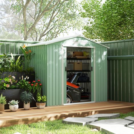 Caseta de jardín de 2,5 m² - Caseta para herramientas con cimientos - Puerta con cerradura - Chapa de acero verde claro