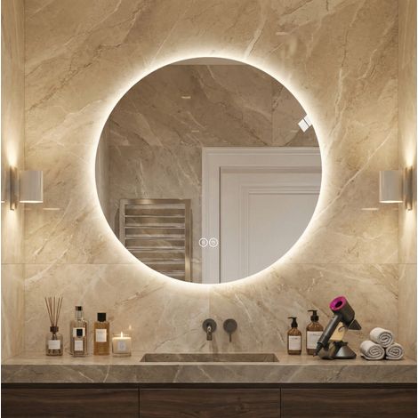Miroir LED rond de salle de bain 70 cm, anti-buée, 3 couleurs, dimmable DESVIAE (1/5)