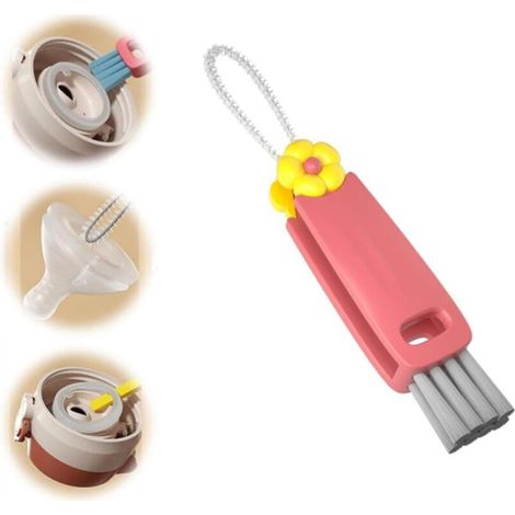 Brosse de nettoyage pour bouchon de bouteille rouge 12,8 x 2,4 x 2 cm, 1 pièce, brosse multifonction pour couvercle de tasse trois en un
