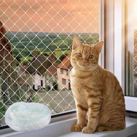 Filet de protection nylon anti-chute pour chat, fenêtre escalier balcon, 4m3m noir, maille 2,5cm, accessoires de montage inclus (1/4)