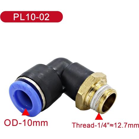 (PL10-02-50 PCS) Coude pneumatique PL, raccord fileté mâle pour tube pneumatique, montage par pression sur tube, diamètre extérieur (1/5)