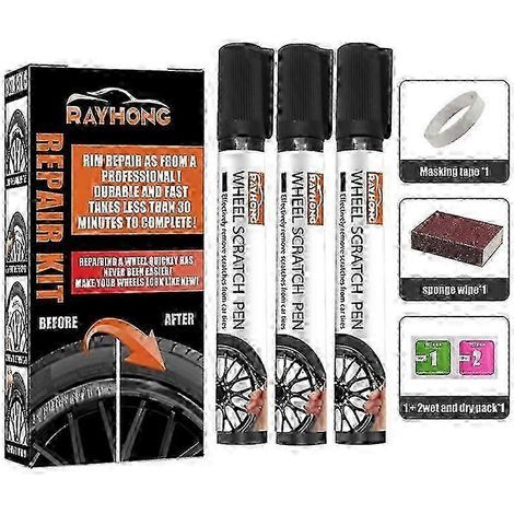 Kit de réparation universel pour jantes en alliage et en acier (3 pièces). réparation rapide et facile des rayures sur jantes noires. (1/5)