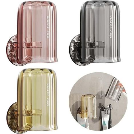 Ensemble de 3 porte-brosses à dents muraux sans perçage, porte-brosses à dents multifonctionnel pour salle de bain (rose sakura, gris glacé, café d'automne) (1/5)