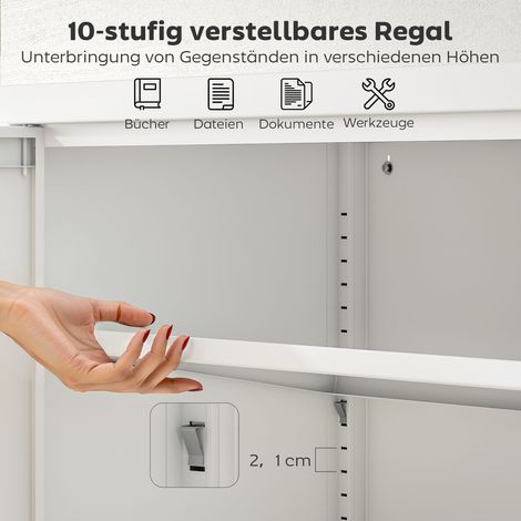 Armoire de rangement verrouillable en acier blanc, meuble de bureau à 2 portes avec étagères ajustables (1/4)