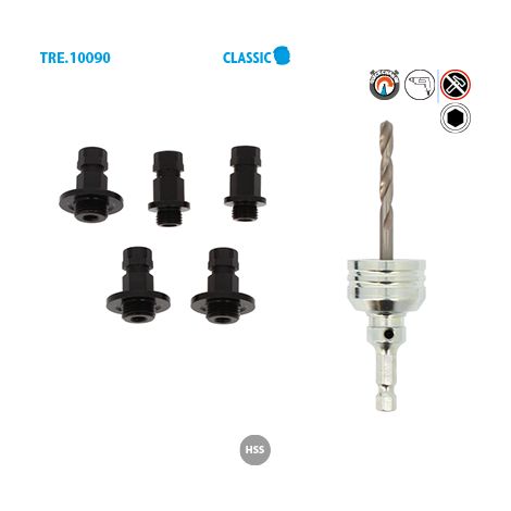 Leman - Mandrin automatique pour trépan HSS bimétal avec 5 adapteurs (1/2)