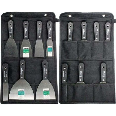 Verputzset, Stahlspachtel, Spachtel, 7-teiliges Set mit Aufbewahrungstasche, Wandschaber mit rutschfestem Kunststoffgriff (1/5)