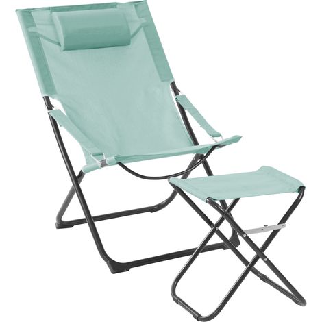 SVITA TOMRA Liegestuhl mit Hocker klappbar Strandstuhl Campingstuhl Kopfkissen Blau