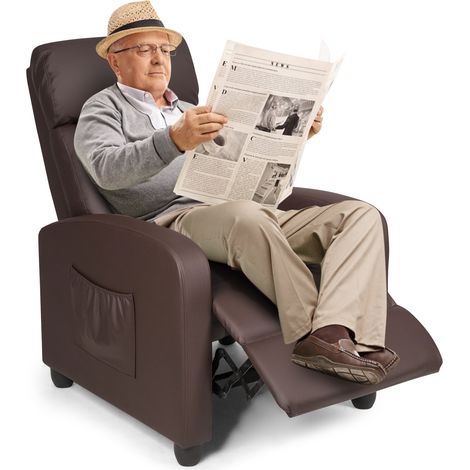 COSTWAY Recliner Chair Single Reclining Sofa with Adjustable Backrest-Brown (1/5)