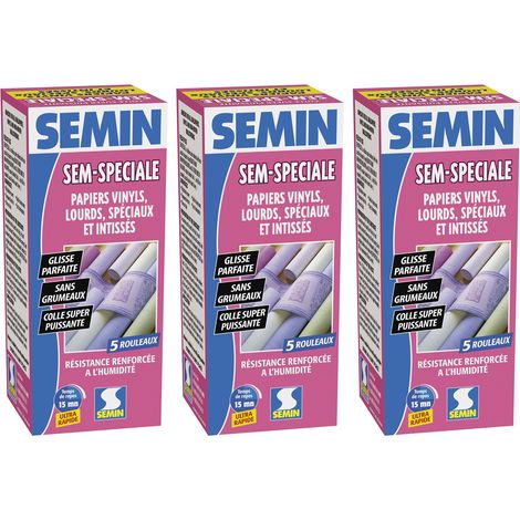 Lot de 3 colles en poudre pour papiers peints, vinyls, lourds, spéciaux et intissés Semin Sem-Spéciale - boite 200 g (1/5)