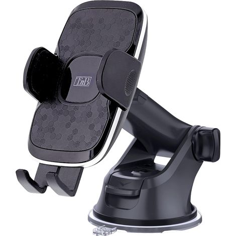 Support Téléphone Voiture, Fixation 3 en 1 Pare-Brise Tableau de Bord Grille D'aération, Bras Télescopique Réglable, Rotation 360°, Compatible Smartphone Jusqu'à 7 Pouces - Noir (1/5)