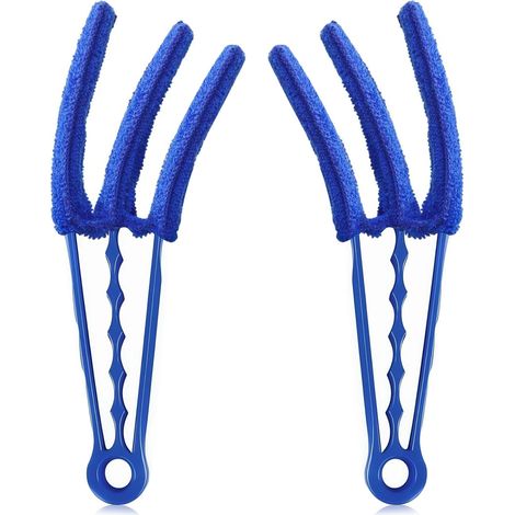 Lot de 2 brosses de nettoyage en microfibre, lavables à la main, semelle intérieure amovible, adaptées aux stores et radiateurs ronds (bleu) (1/5)