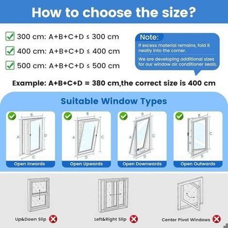 Kit Calfeutrage Fenêtre Climatiseur Portable - Tissu Oxford 300D - Double Orifice - Compatible Fenêtres Coulissantes - 400 cm (1/5)