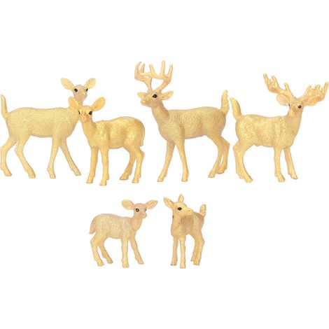 6 Pièces Figurine Cerf à Queue Blanche, Modèle Animal de Forêt Réaliste pour Enfants de 3 Ans, Décoration Dorée et Blanche (1/5)