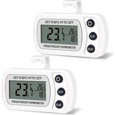 Stück Thermometer, digitales Kühlschrank-Gefrierfach-Thermometer, Temperaturanzeige -20 bis 50 °C, gut lesbares LCD-Display (weiß) (1/5)
