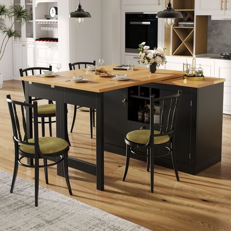 Table bar extensible design noir avec fonction pivotante 360° et rangement, longueur réglable de 120 à 180 cm, pour salon, salle à manger et bureau à domicile, table haute escamotable élégante (1/5)
