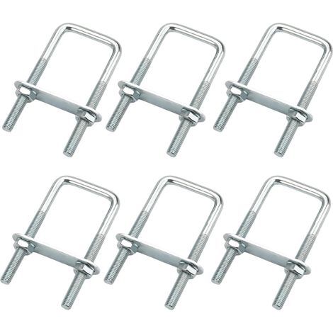 6 Pièces Boulons en U Carrés Acier M8 40 x 100 mm, U-Bolts Avec Écrous et Plaque de Cadre, Bride et Étrier de Fixation pour Remorquage et Tuyaux (1/5)