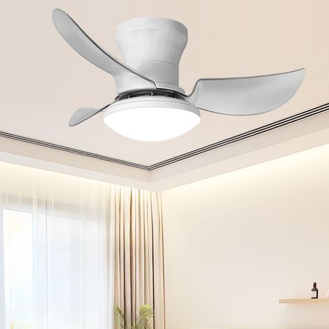 Ventilateur de plafond LED 58 cm, 3 pales ABS transparentes givrées, télécommande, 3 températures, dimmable, silencieux, Blanc (1/2)