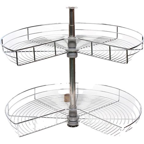 Cesta de cocina de alambre, carrusel giratorio de 270°, diseño de dos niveles, color plata. (1/2)