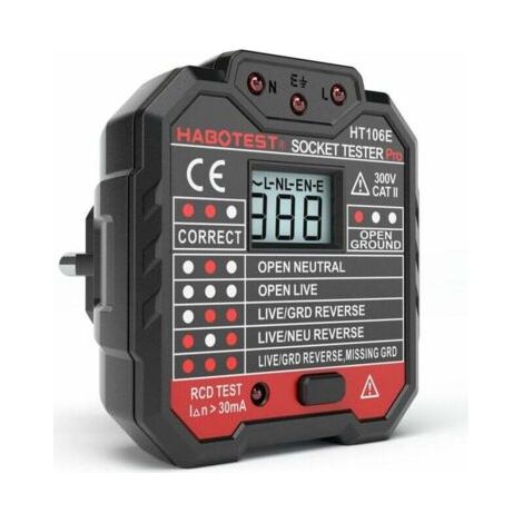 KAIWEETS Steckdosen-/Stromkreistester, testet 7 Verdrahtungen, Spannungsanzeige, RCD-Test (48–250 V, CAT II, 300 V) (1/3)