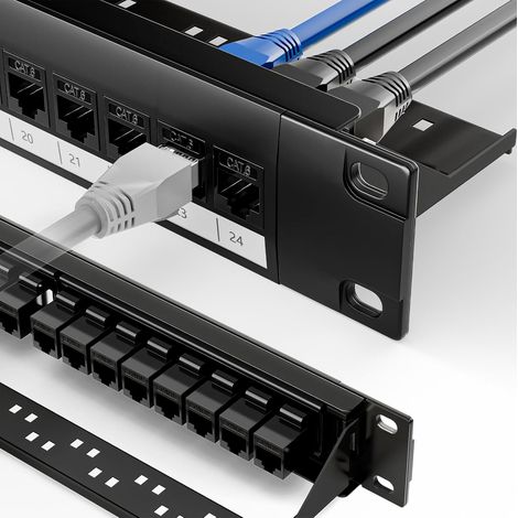 24 Port Keystone Patch Panel with 25 Pack Gold Plated CAT6 Keystone Couplers, 1U Blank Rack Mount Panel, 19" (1/5)